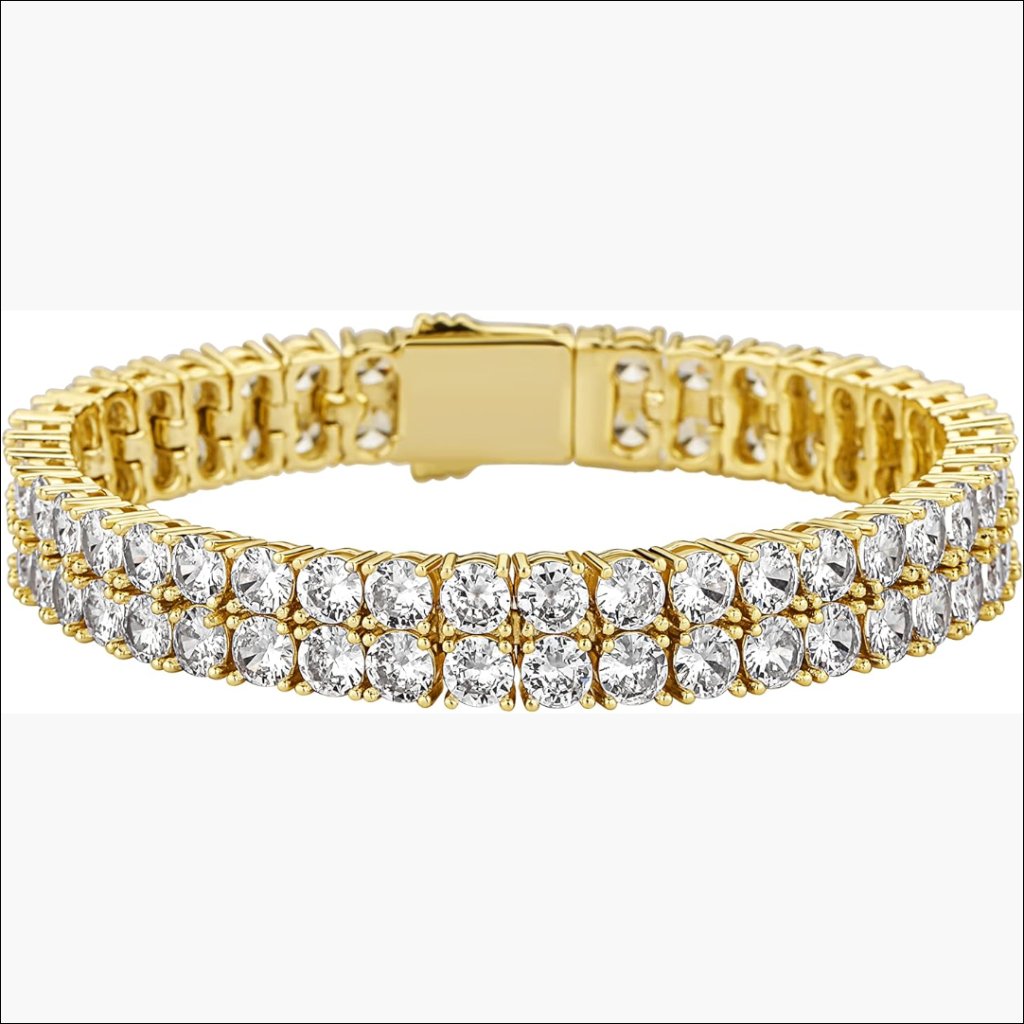 14k Gold Plated Brass Tennis Bracelet 8 Inch Unisex HipHop Style